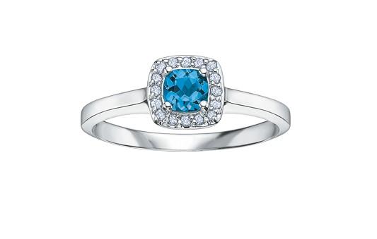 Diamond Halo Ring With Blue Topaz - Fifth Avenue Jewellers
