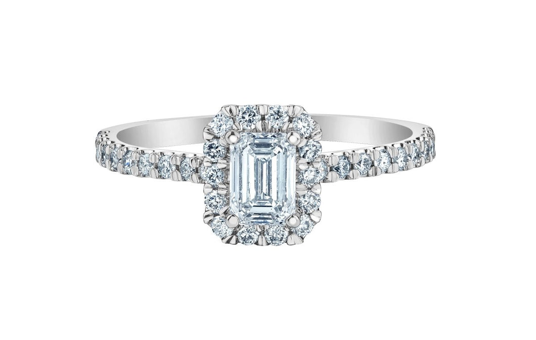 Emerald Cut Diamond Halo Ring .84ct - Fifth Avenue Jewellers