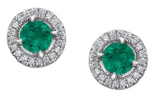 Load image into Gallery viewer, Emerald Studs With Diamond Halo - Fifth Avenue Jewellers
