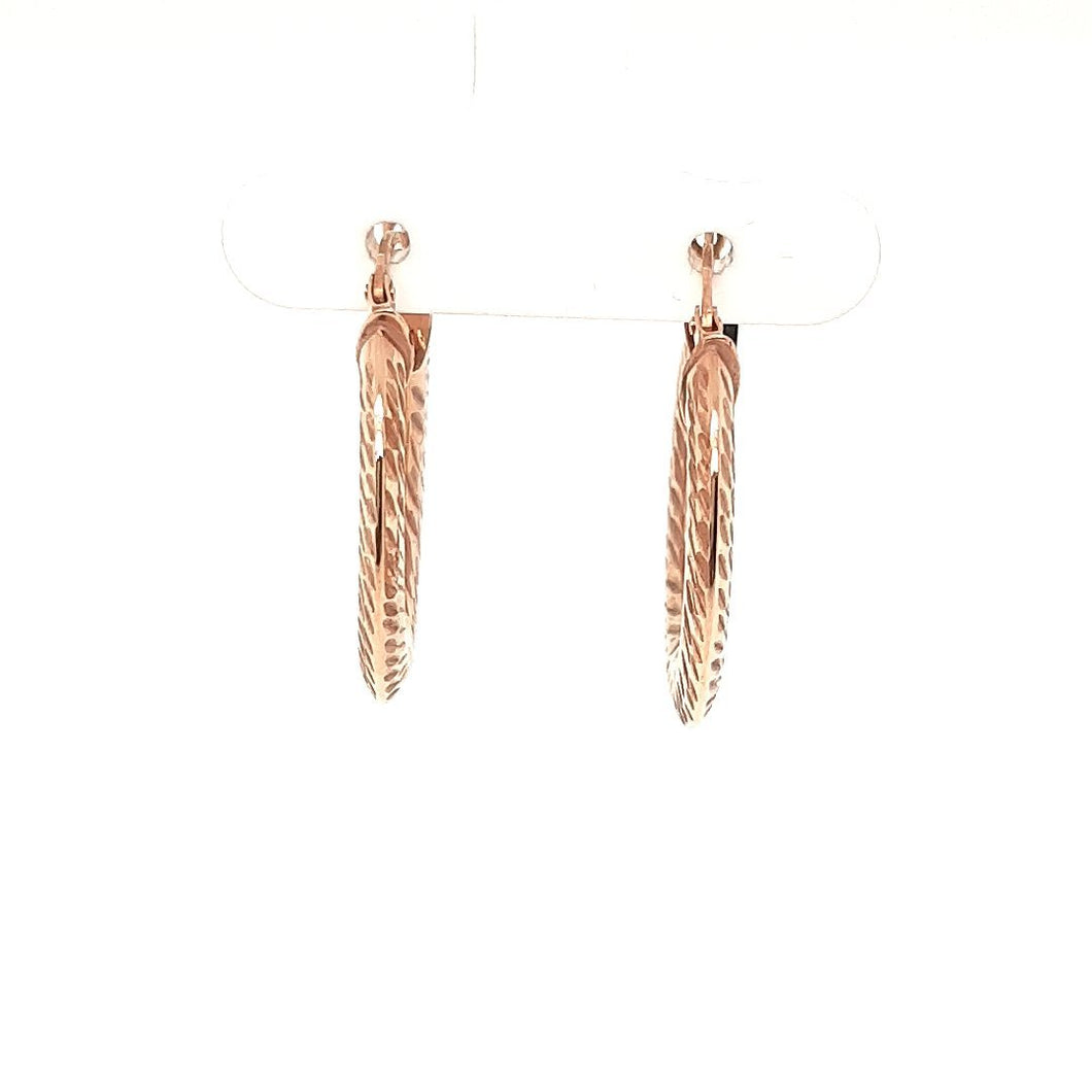 Flat Textured Rose Gold Hoops - Fifth Avenue Jewellers