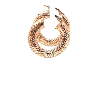Flat Textured Rose Gold Hoops - Fifth Avenue Jewellers