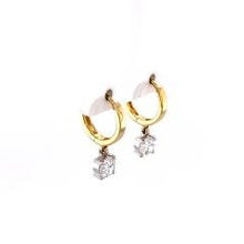 Load image into Gallery viewer, Gold Huggie Earrings With Diamond Drops - Fifth Avenue Jewellers
