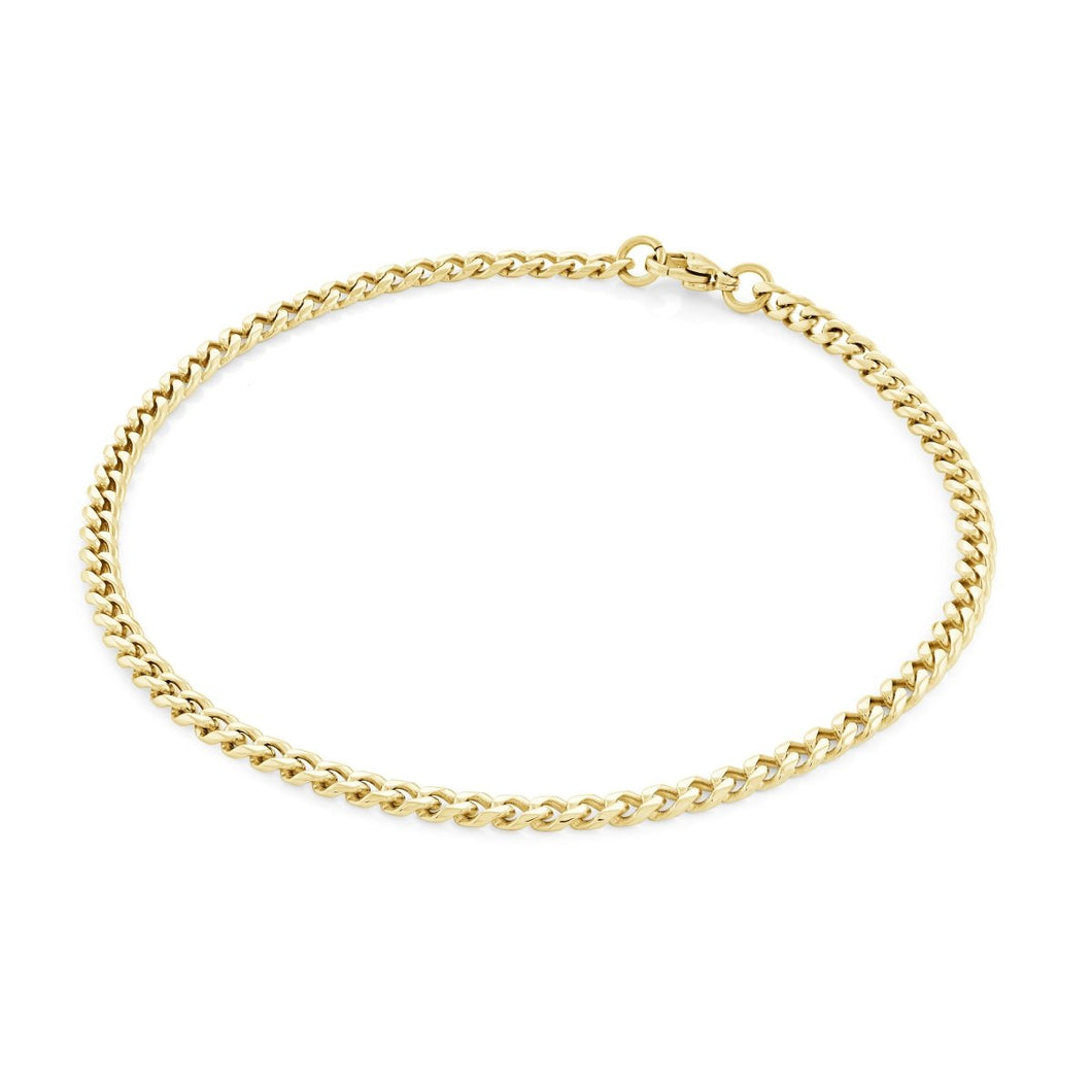 Gold Toned Steel Curb Link Ankle Bracelet - Fifth Avenue Jewellers