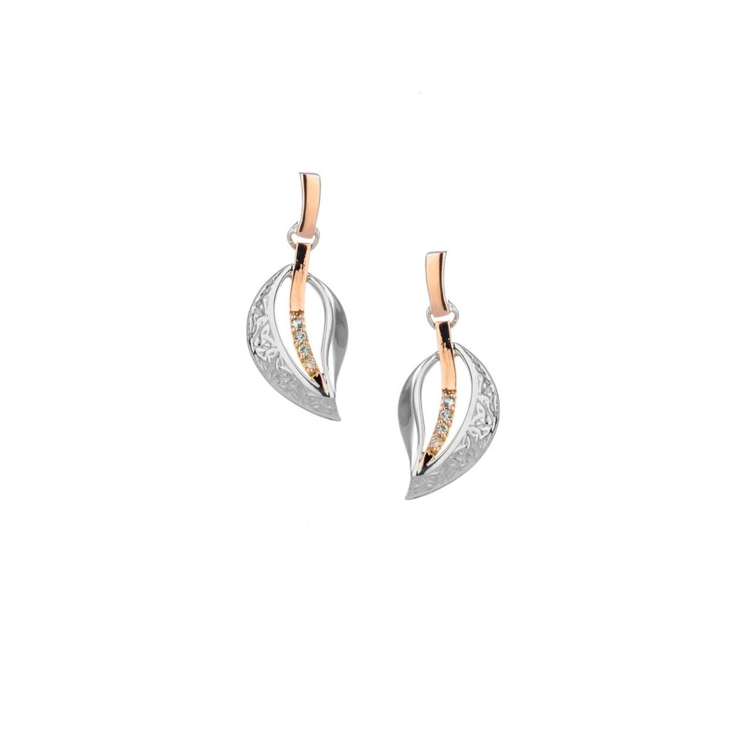 Keith Jack Sterling Silver and 10k Rose White Sapphire Trinity Leaf Earrings - Fifth Avenue Jewellers