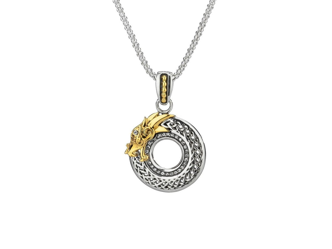 Keith Jack Sterling Silver and 10k Yellow Gold White Sapphire Dragon Pendant - Fifth Avenue Jewellers