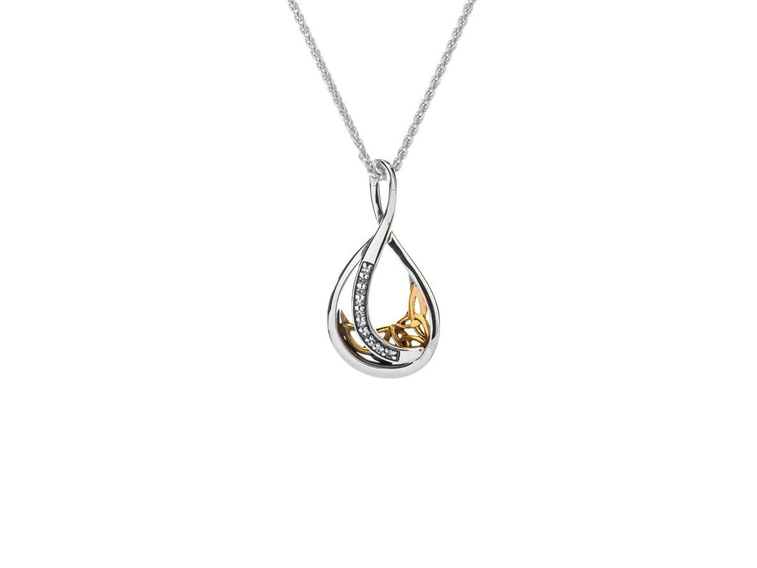 Keith Jack Sterling Silver and 10k Yellow Gold White Sapphire Trinity Teardrop Pendant - Fifth Avenue Jewellers