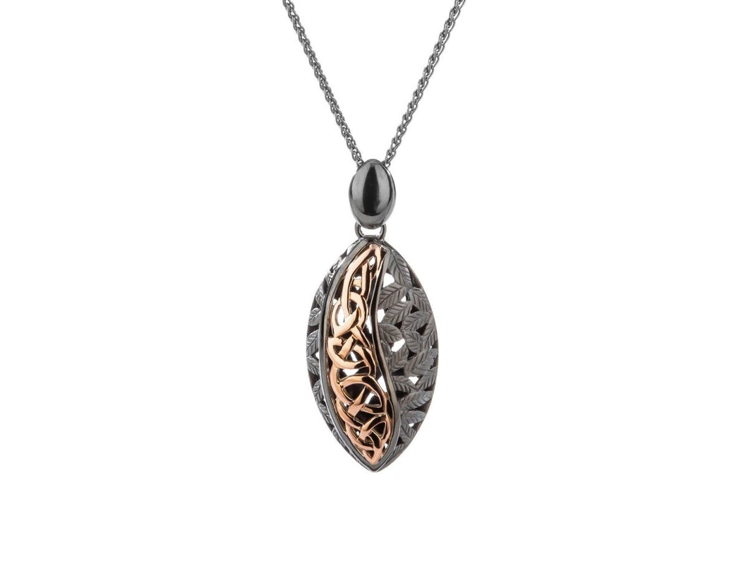 Keith Jack Sterling Silver Oxidized and 10k Gold Eternity Leaf Pendant - Fifth Avenue Jewellers