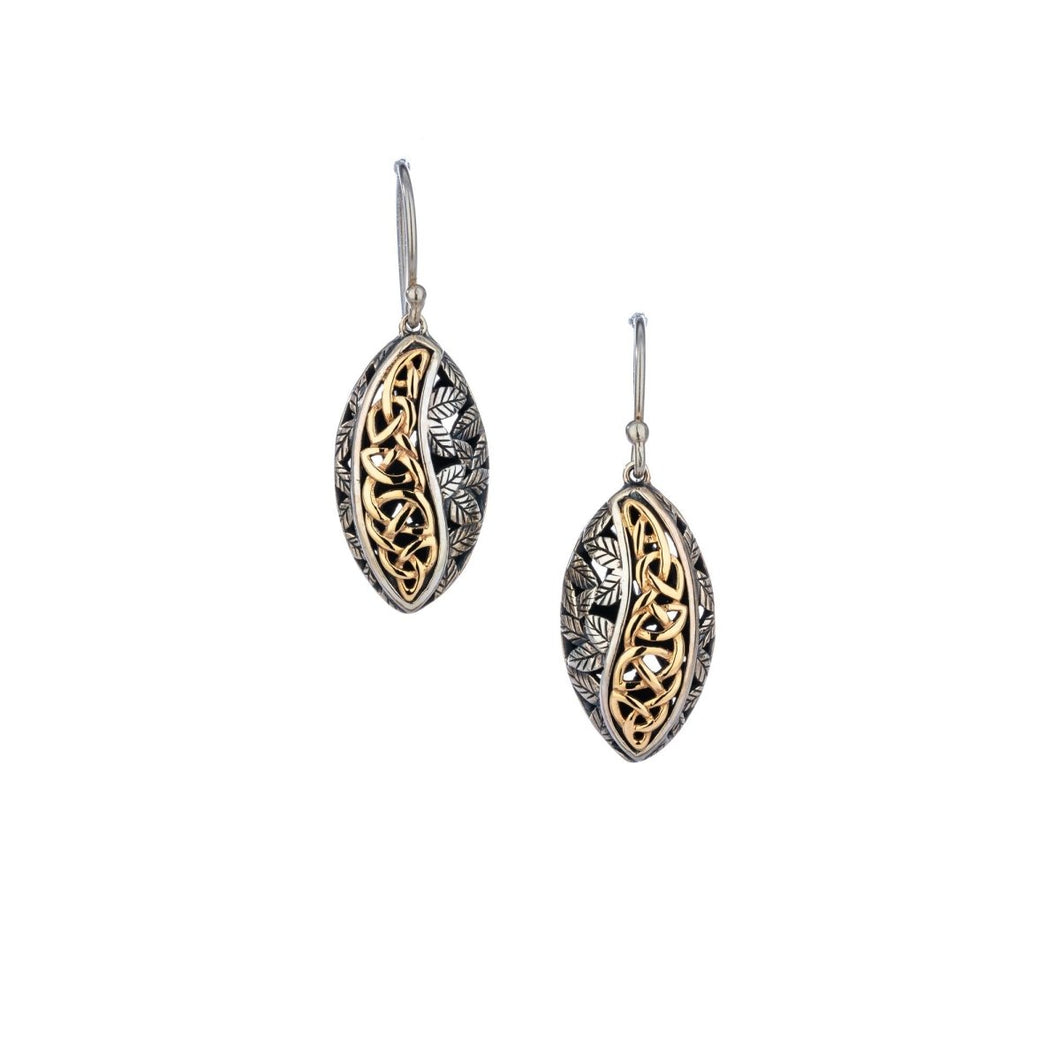 Keith Jack Sterling Silver Oxidized and 10k yellow gold Eternity Leaf Hook Earrings - Fifth Avenue Jewellers