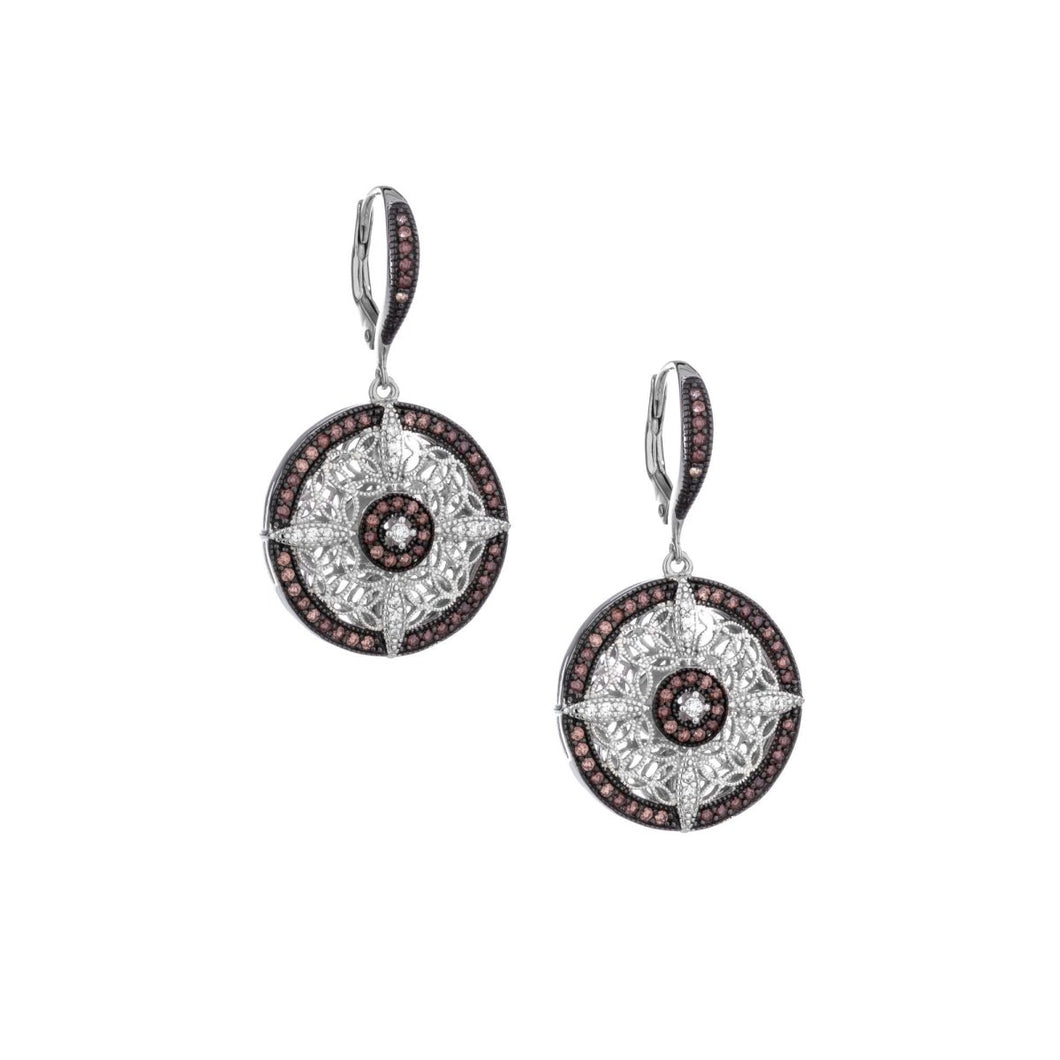 Keith Jack Sterling Silver Rhodium and Cubic Zirconia Night And Day Round Leverback Earrings - Fifth Avenue Jewellers