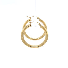 Load image into Gallery viewer, Leaf Engraved Gold Hoop Earrings - Fifth Avenue Jewellers
