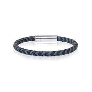 Men's Blue & Grey Braided Leather Bracelet - Fifth Avenue Jewellers