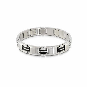 Mens Brushed Steel & Black Plated Bracelet SMB70 - Fifth Avenue Jewellers