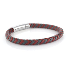 Load image into Gallery viewer, Men&#39;s Grey &amp; Red Braided Leather Bracelet - Fifth Avenue Jewellers
