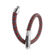 Load image into Gallery viewer, Men&#39;s Grey &amp; Red Braided Leather Bracelet - Fifth Avenue Jewellers

