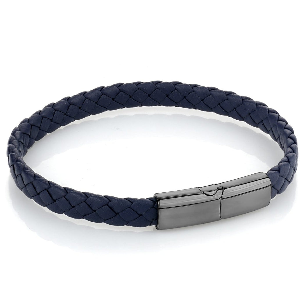 Men's Navy Blue Leather Bracelet - Fifth Avenue Jewellers