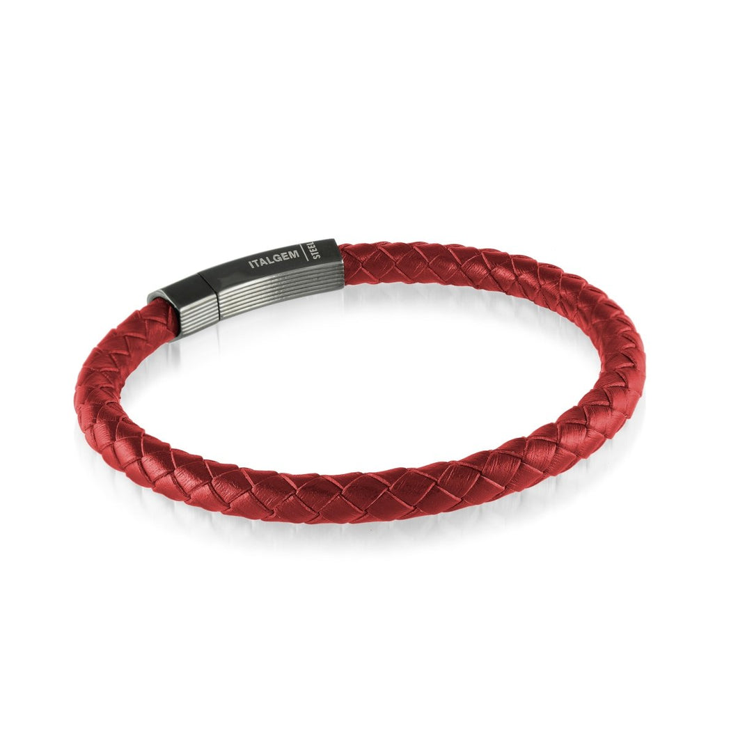 Mens Red Leather Bracelet With Black Clasp - Fifth Avenue Jewellers