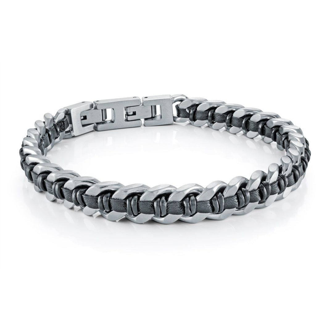 Mens Stainless Steel & Leather Bracelet - Fifth Avenue Jewellers