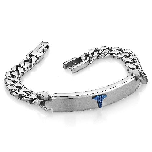 Mens Steel and Ion Plated Blue Medic Alert Bracelet SMAB53 - Fifth Avenue Jewellers