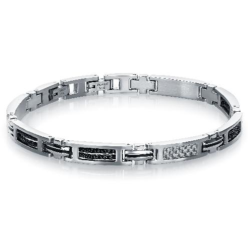 Mens Steel & Black Cable Bracelet SMB209 - Fifth Avenue Jewellers