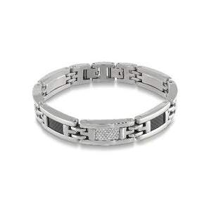 Mens Steel & Carbon Fibre Bracelet SMB48 - Fifth Avenue Jewellers