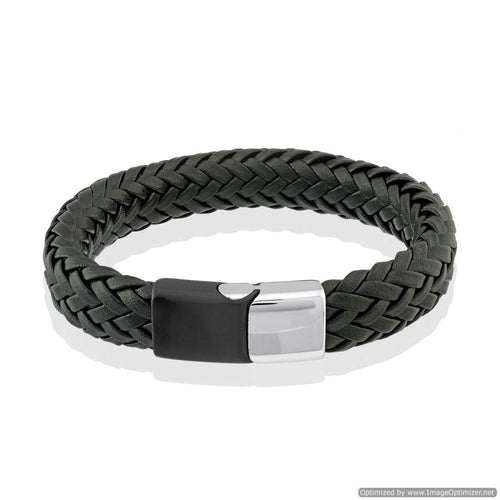 Mens Woven Black Leather Bracelet SLB178 - Fifth Avenue Jewellers
