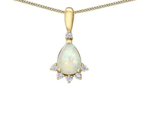 Opal Teardrop Pendant Necklace With Diamond Accents - Fifth Avenue Jewellers