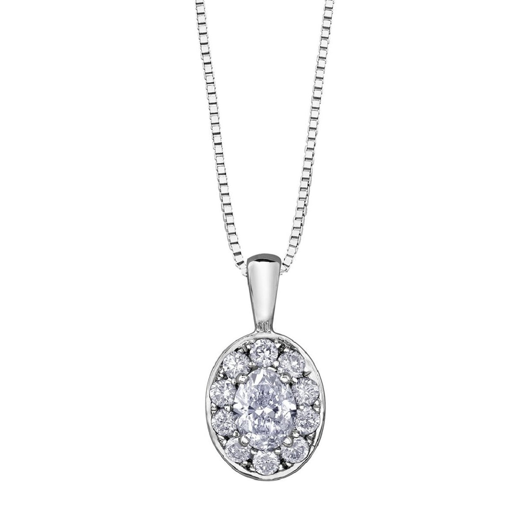 Oval Diamond Pendant Necklace With Halo - Fifth Avenue Jewellers