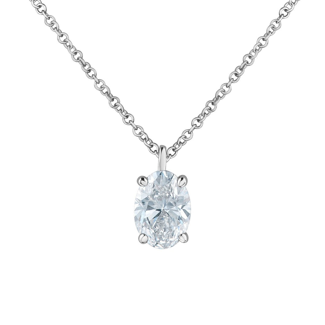 Oval Diamond Solitaire Necklace In White Gold - Fifth Avenue Jewellers
