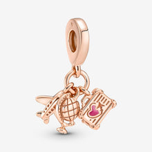 Load image into Gallery viewer, Pandora Airplane, Globe &amp; Suitcase Triple Dangle Charm - Fifth Avenue Jewellers
