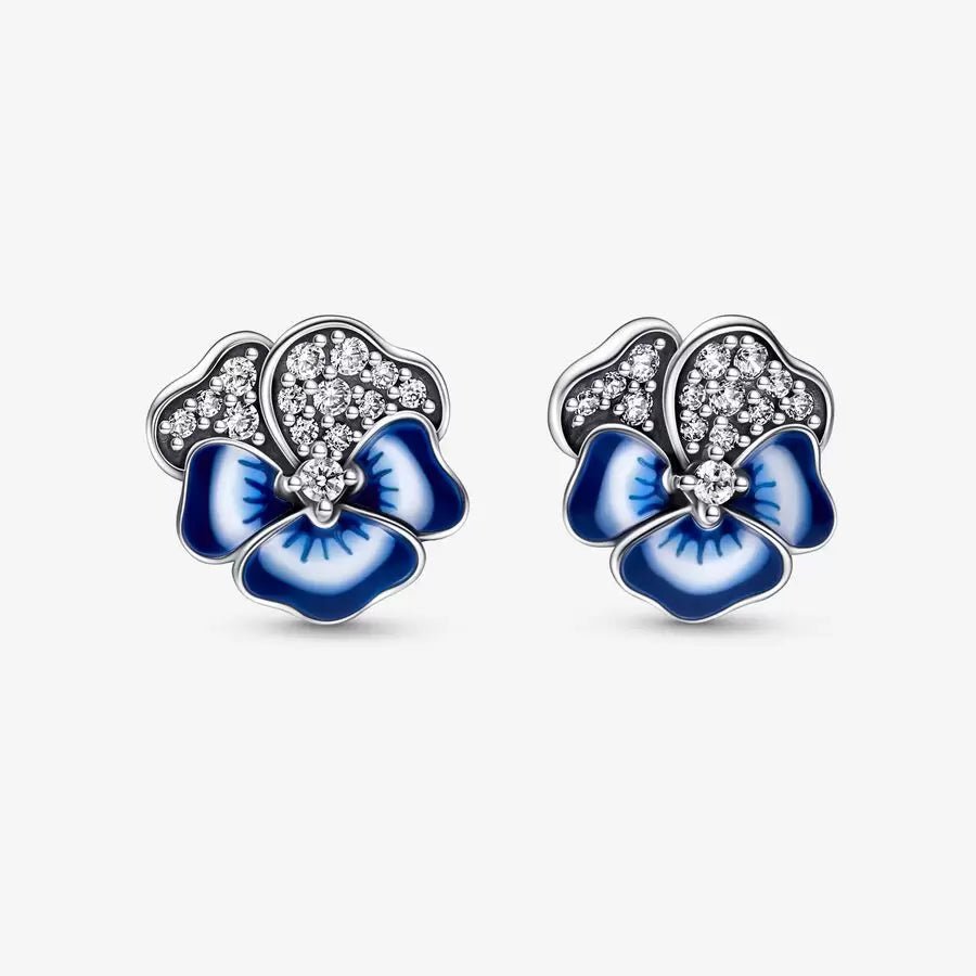 Pandora Blue Pansy Flower Stud Earrings - Fifth Avenue Jewellers