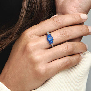 Pandora Blue Rectangular Three Stone Sparkling Ring - Fifth Avenue Jewellers