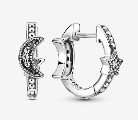 Pandora Crescent Moon & Stars Beaded Hoop Earrings - Fifth Avenue Jewellers