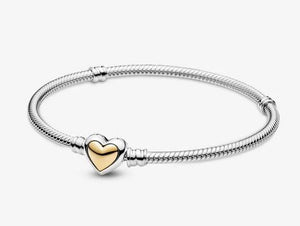 Pandora Domed Golden Heart Clasp Snake Chain Bracelet - Fifth Avenue Jewellers