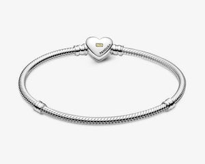Pandora Domed Golden Heart Clasp Snake Chain Bracelet - Fifth Avenue Jewellers