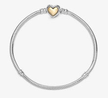 Load image into Gallery viewer, Pandora Domed Golden Heart Clasp Snake Chain Bracelet - Fifth Avenue Jewellers
