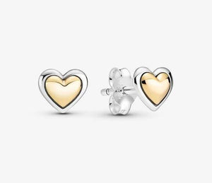 Pandora Domed Golden Heart Stud Earrings - Fifth Avenue Jewellers