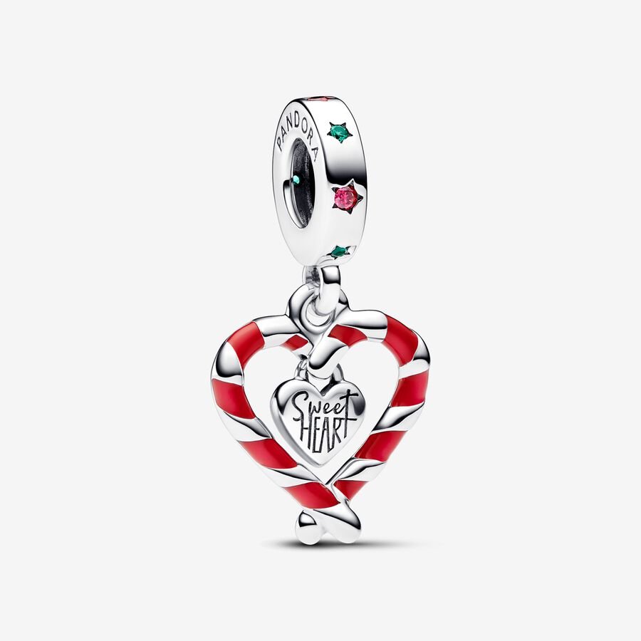 Pandora Double Candy Cane Heart Christmas Dangle Charm - Fifth Avenue Jewellers