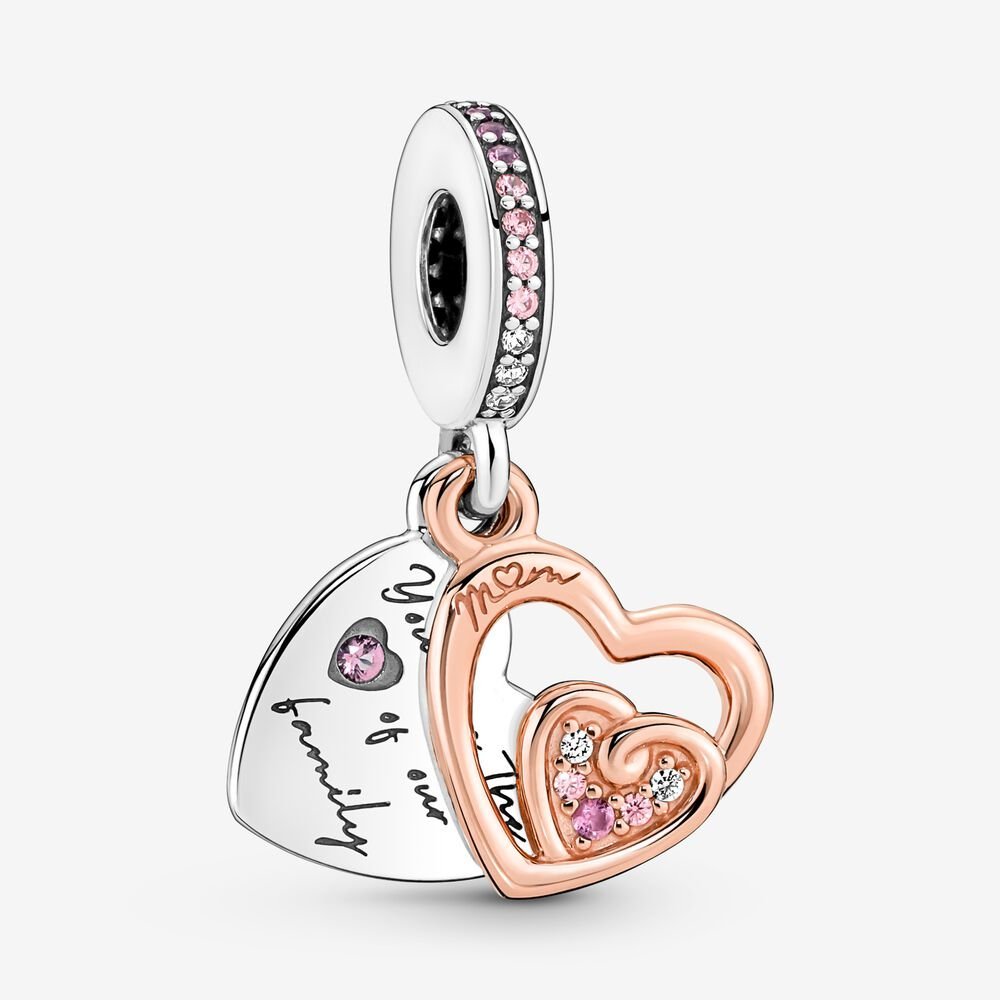 Sparkling Double Halo Heart Dangle Charm