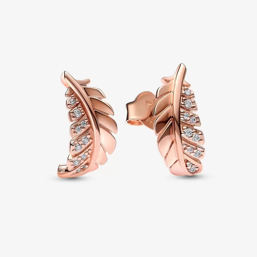 Pandora Floating Curved Feather Stud Earrings - Fifth Avenue Jewellers