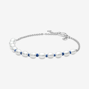 Pandora Freshwater Cultured Pearl Blue Cord Chain Bracelet - Fifth Avenue Jewellers