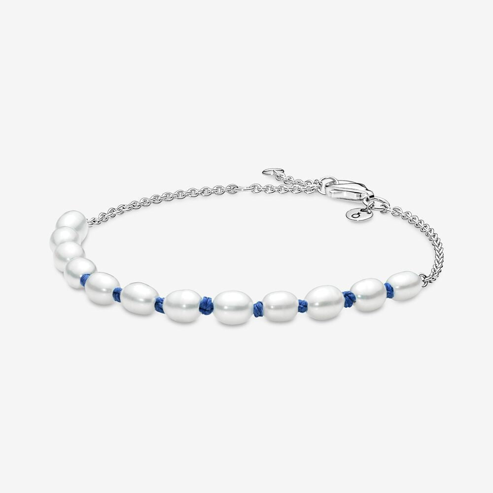 Pandora Freshwater Cultured Pearl Blue Cord Chain Bracelet - Fifth Avenue Jewellers