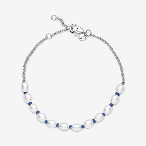 Pandora Freshwater Cultured Pearl Blue Cord Chain Bracelet - Fifth Avenue Jewellers