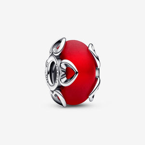 Pandora Frosted Red Murano Glass & Hearts Charm - Fifth Avenue Jewellers