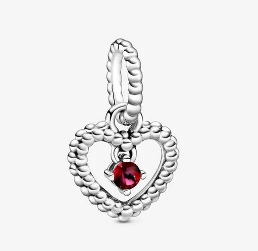 Pandora July Blazing Red Beaded Heart Dangle Charm - Fifth Avenue Jewellers