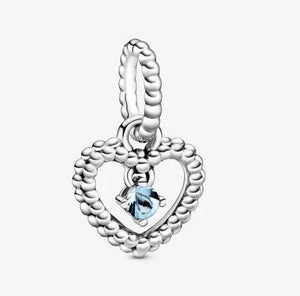 Pandora March Aqua Blue Beaded Heart Dangle Charm - Fifth Avenue Jewellers