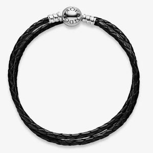 Pandora Moments Double Black Leather Bracelet - Fifth Avenue Jewellers