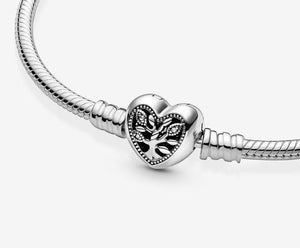 Pandora Moments Family Tree Heart Clasp Snake Chain Bracelet - Fifth Avenue Jewellers