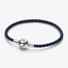 Load image into Gallery viewer, Pandora Moments Round Clasp Blue Braided Leather Bracelet - Fifth Avenue Jewellers

