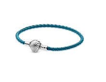 Load image into Gallery viewer, Pandora Moments Seashell Clasp Turquoise Braided Leather Bracelet - Fifth Avenue Jewellers
