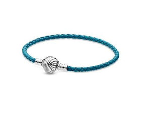 Pandora Moments Seashell Clasp Turquoise Braided Leather Bracelet - Fifth Avenue Jewellers